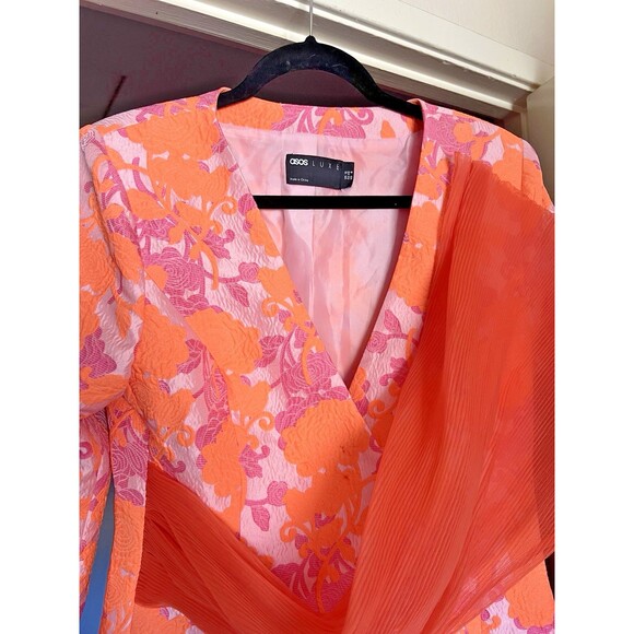 NWT ASOS LUXE Floral Jacquard Plunge Blazer Dress Chiffon Sash Cuffs Sz 8 - Picture 5 of 16
